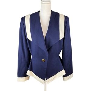 Vtg Renlyn New York Womens Blazer Navy White Size 14 Coastal Nautical